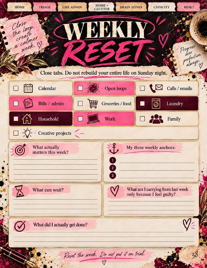 Sample planner page: Weekly Reset